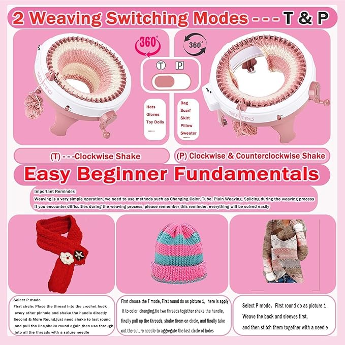 Sentro 48 Knitting Machine, 48 Needles Knitting Machine with Row Counter Automatic Circular Weaving Spinning Knitting Loom Machine Kit for Adults & Beginners for Scarves,Sweater,Hat