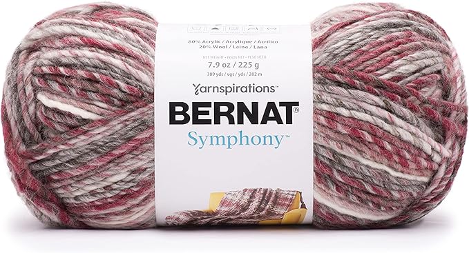 Bernat Symphony Pomegranate Punch Yarn - 2 Pack of 225g/8oz - Wool Blend - 5 Bulky - 309 Yards - Knitting/Crochet
