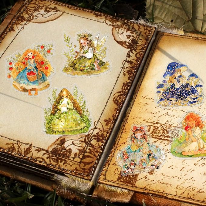 60Pcs Kawaii Girls Stickers for Journaling - Cute Sweet Cartoon Transparent Collage Scrapbooking Supplies Sticker Decal for Junk Journal Cards DIY Arts Crafts