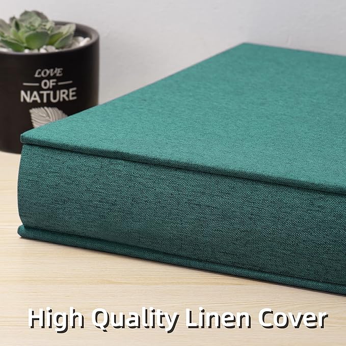 Large Photo Album Self Adhesive 4x6 5x7 3x5 8.5x11 Scrapbook Magnetic Album DIY Scrap Book Length 13 x Width 12.8 (Inches) 120 Black Sticky Pages Linen Cover DIY Photo Album(Dark Green)