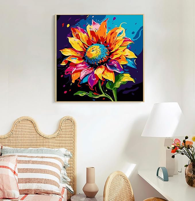 Framed Paint by Numbers Kit for Adults Beginners & Kids Ages 8-12, Sunflower Acrylic Easy Paint by Number with Frame, Watercolor Paint by Number Kits on Canvas Framed (10 * 10 Inch, without Easel)