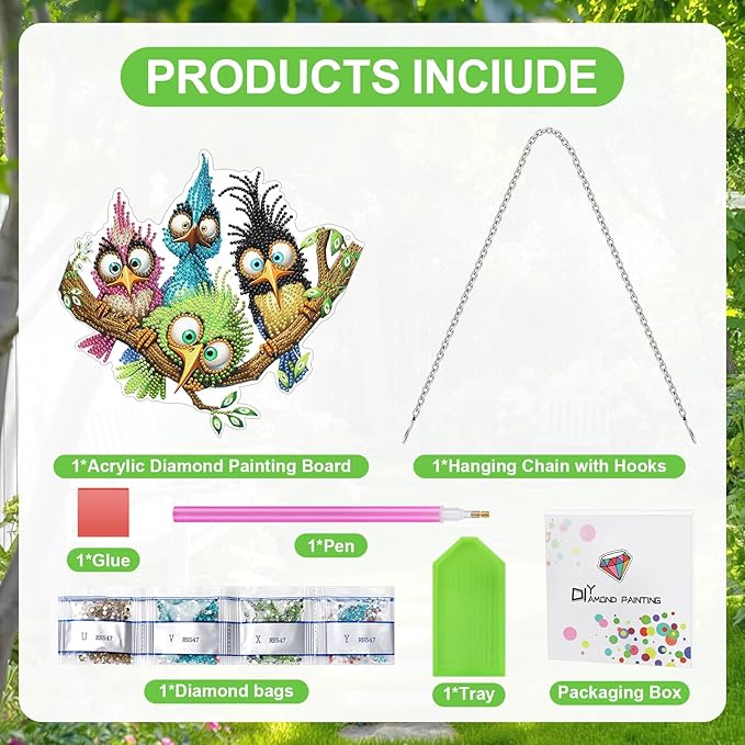 MUNORIAY Diamond Art Hanging Kit for Adult,DIY Acrylic Double Sided Bird Diamond Art Painting Window Suncatchers Pendants,Diamond Hanging Kit Crystal Gem Craft for Home Garden Wall Decor