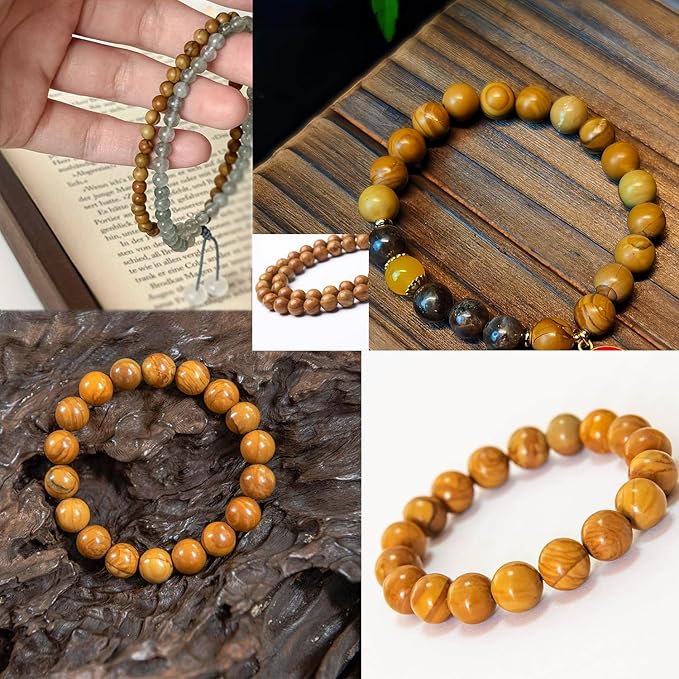 10MM 35PCS Yellow Woodgrain Stone Beads for Jewelry Making DIY Craft Gemstone Beads Kit Cosmic Crystal Pebbles for Bracelets, Necklaces