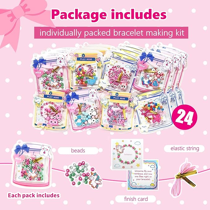 pbopb 24 Pack Bracelet Making Party Favors for Kids, Crafts for Girls Ages 4-8 Years Old, Birthday Gift