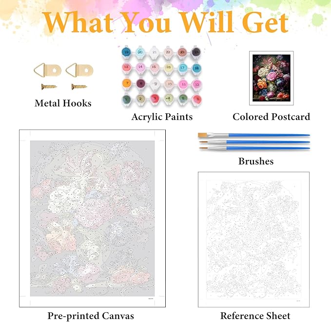 Paint by Numbers Kit for Adults Beginner Flower, Vintage Vase Adult Paint by Number Kits on Canvas, Colorful DIY Acrylic Oil Painting by Numbers for Adults, Perfect for Home Wall Decor 16X20 Inch