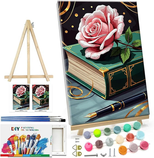 ATDMS Paint by Numbers Kit for Adults with Frame Flower Paint by Number with Easel Book Adult Paint by Number Kits Framed Canvas DIY Acrylic Oil Painting Kits for Home Wall Decor 8x12 Inch