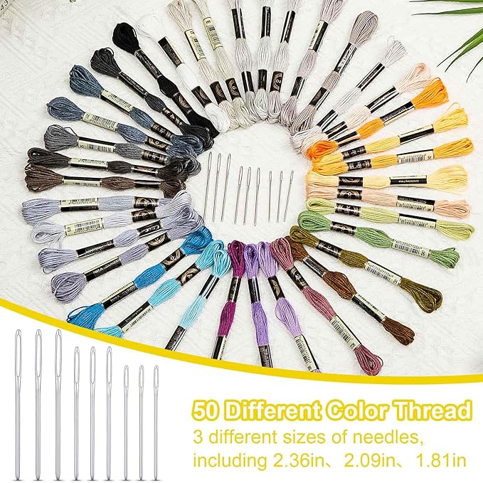 Jexine Mini Darning Mushroom for Socks 14 Hooks Small Speedweve Style Weaving Darning Loom with 9 Pcs Large Eye Needles 50 Colors Thread for Handcraft DIY Weaving Repair Tool(Yellow)