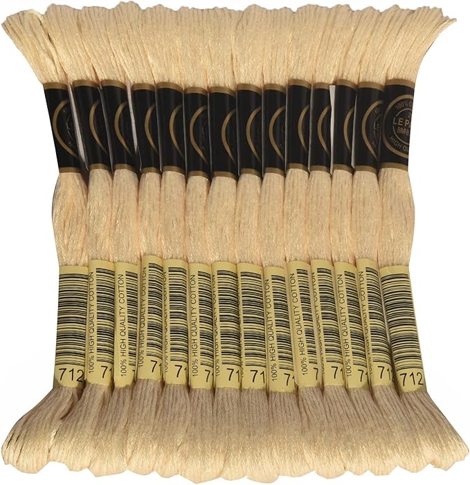 LE PAON Embroidery Floss, 14-Pack Six Strands 100% Long Staple Cotton Embroidery Thread, 8.7-Yard，Color Number：712, Cream
