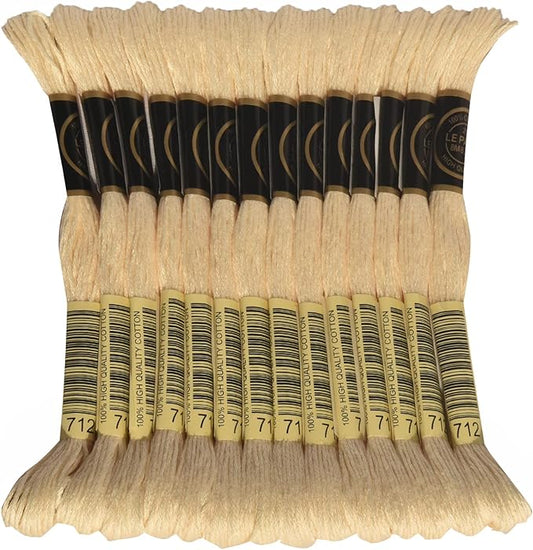 LE PAON Embroidery Floss, 14-Pack Six Strands 100% Long Staple Cotton Embroidery Thread, 8.7-Yard，Color Number：712, Cream