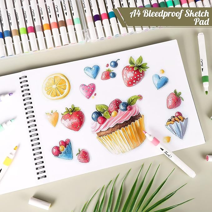 A4 Marker Paper Pad 40 Sheets, 8.3×11.7 Inch Bleedproof Art Sketch Pad, 73lb/120gsm Drawing Paper Spiral Sketch Book, Painting Coloring Alcohol Marker Paper for Beginners, Artists, Gift