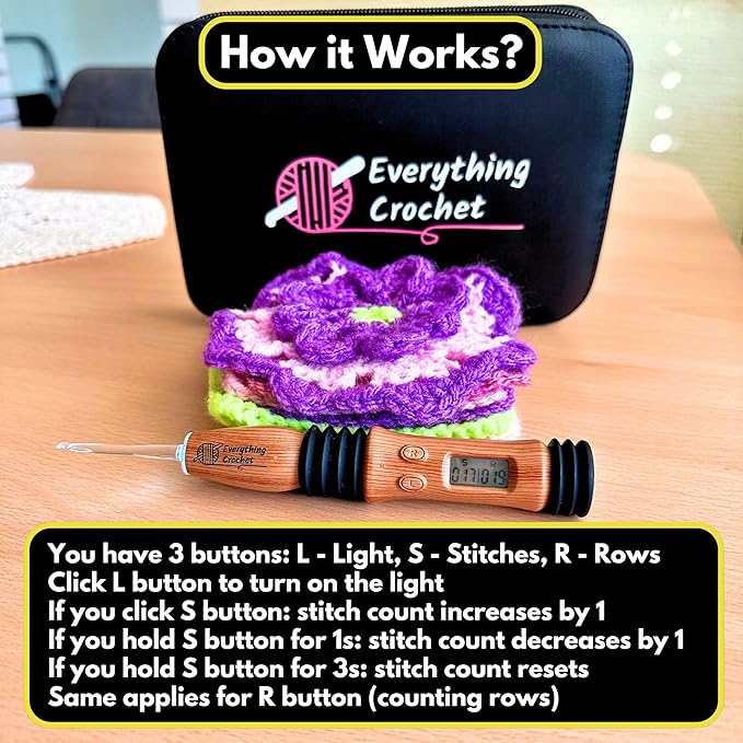 everything crochet vintage counting crochet hook set with light & counter - ergonomic for arthritic hands - light up, digital stitch & row counter - 17 size interchangeable hooks kit - cool gift