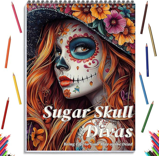 Sugar Skull Women Coloring Book for Adult Women Relaxation, Spiral Bound Printed On One Side, Adult Crafts, Relaxation Gifts, Thick Paper Non-Bleed