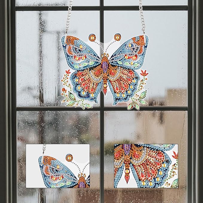 Butterfly Diamond Painting Pendant Kit for Adults, DIY Acrylic Special Shaped Rhinestone Diamond Art Hanging SunCatcher, Window Wall Door Decor for Home Garden, Valentine’s Day Birthday Gift