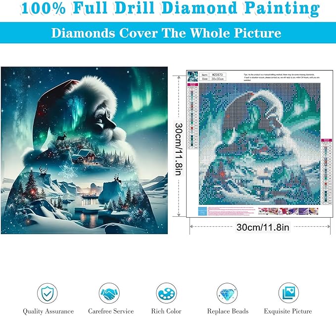 Christmas Diamond Art Kits for Adults - Santa Claus Diamond Painting Kits for Adults, 5D DIY Full Round Drill Paint With Diamonds Dots Gem Art Crafts Kits for Home Decor Gift 12x12inch (Aurora)