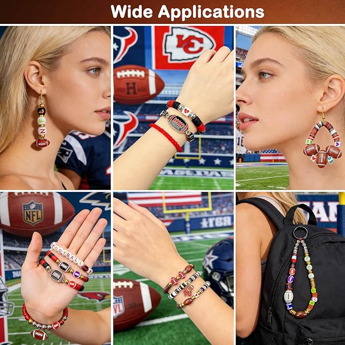 1800+PCS Football Beads Jewelry Making Kit – Acrylic & Polymer Clay Sports Charms, Heishi & Spacer Beads, Letter/Number Beads – DIY Football Bracelets, Necklaces, Keychains, Lanyards Sport Fan Crafts