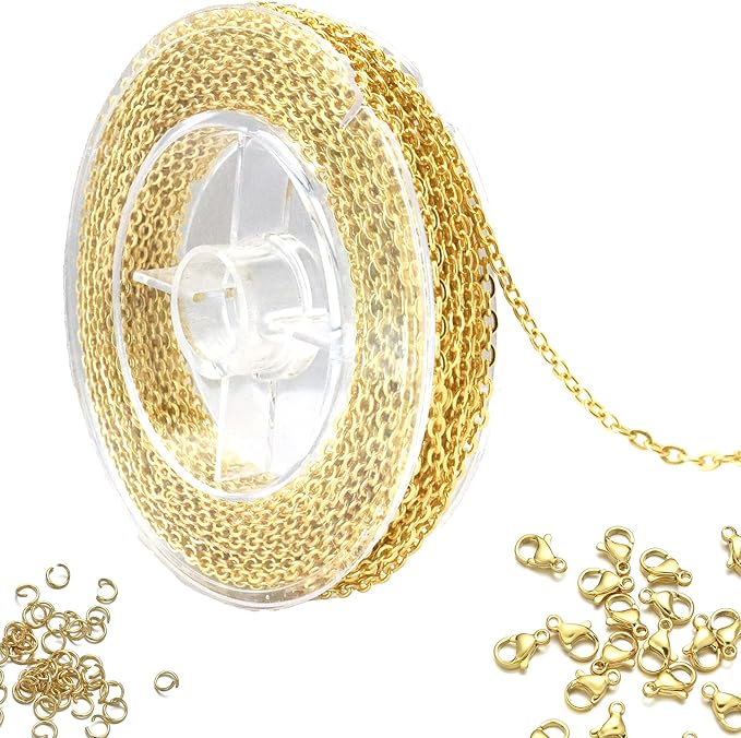 18K Gold Plated Stainless Steel Jewelry Chain Kit – Cross Chain with Lobster Clasps & Jump Rings for DIY Necklaces, Bracelets, Jewelry Making Supplies (18K 2.0 mm)