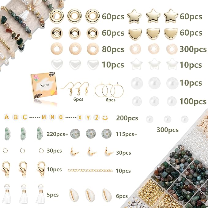 xylise jewelry making supplies kit natural stone beads for irregular natural stone with for diy craft bracelet necklace earrings for adults(agate)