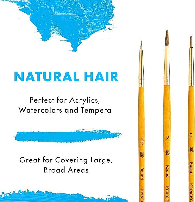 Princeton RealValue Round Brush Set, Camel, Yellow Handle, 3 Piece, 1 Count