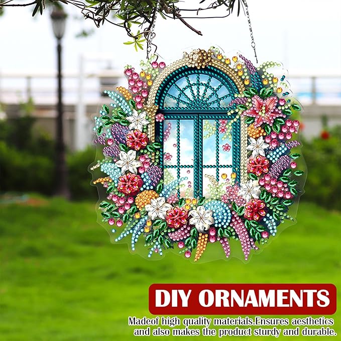 POETRYDRAW DIY Hanging Diamond Art Pendant Kit Window View, Special Crystal Acrylic Diamonds Painting Ornament for Adults, 5D Diamond Art Suncatchers Gem Painting Box Kit