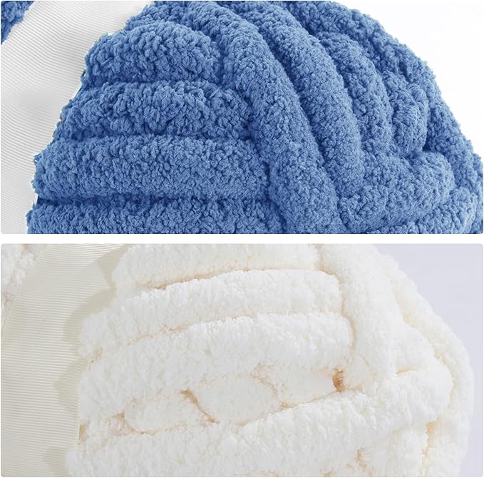MABOZOO Assorted Chunky Yarn for Crocheting 8 Pack,Fluffy Jumbo Chenille Yarn,Soft Plush Yarn Bulky,Giant Thick Fuzzy Yarn for Hand or Arm Knitting,Country Blue & Sky Blue(31.7 yds,8 oz Each Skein)