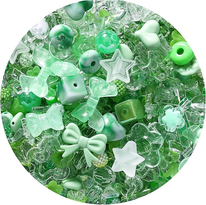 Assorted Acrylic Beads for Bracelet Making Kit, 150g Green Cute Beads for Keychain Making, Kandi Charms, Kawaii Jewelry Making, DIY Crafts