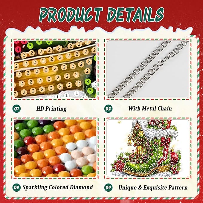 EMIEAUFG Christmas Diamond Art Hanging Kit for Adult, Xmas Boots Diamond Art Pendants, Double Sided Acrylic & 5D Special Shaped Rhinestone, Christmas DIY Ornament for Window Home Wall Decor