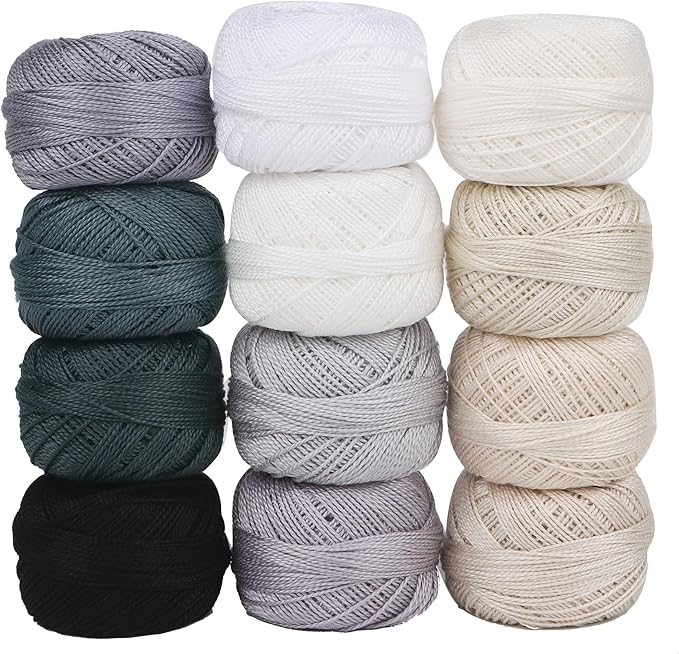 Size 8 Double Mercerized Egyptian Long Staple Cotton Pearl Thread 12 Gradient Colors per Box 5 Grams Ball Rainbow Color Embroidery Thread for Crochet Cross Stitch Hand Embroidery (12Q)