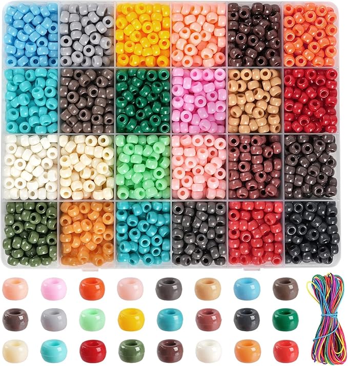 2880Pcs Pony Beads for Jewelry Making, Boho Color Plastic Pony Beads Bulk, 6×9mm Friendship Bead Bracelet Kit for Hair Braiding, Keychains, Necklaces, DIY Crafts Gifts