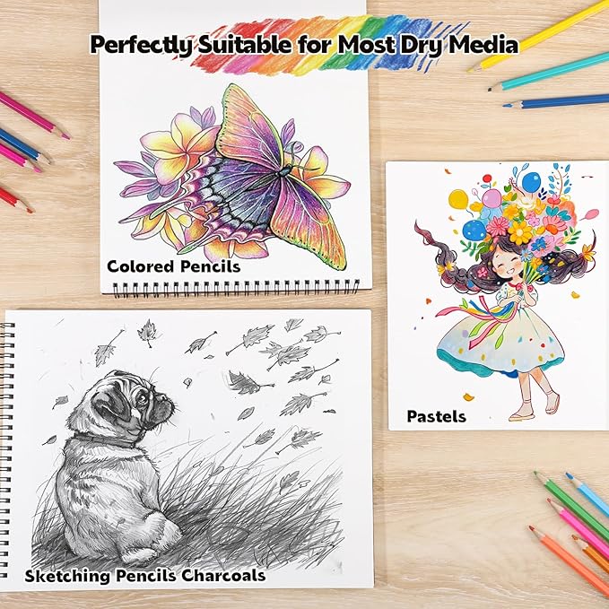 12 Pack Sketch Books, 9 x 12 Inch Sketchbook, 68lb/100gsm Spiral Bound Sketch Pad, Acid Free Art Supplies Drawing Painting Sketchbook for Kids, Beginners, Artists