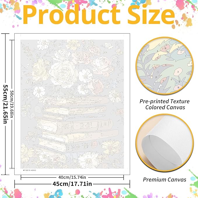 Book Paint by Numbers for Adult,Flowers Paint by Numbers Kit for Adults Beginners, DIY Acrylic Painting on Canvas for Home Wall Art Decor 16x20 Inch