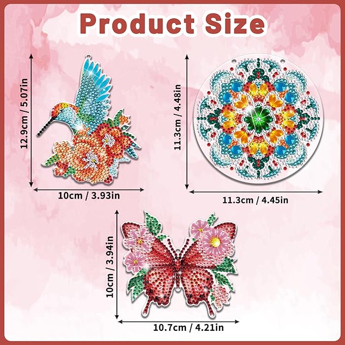 Arts and Crafts for Girls Ages 6-12, DIY Diamond Painting Kits for Kids Teens Adults, Birthday Gifts for 6 7 8 9 10 11 12 Year Old Girls, Butterfly Flower Bird Wind Chimes for Home Garden Decor