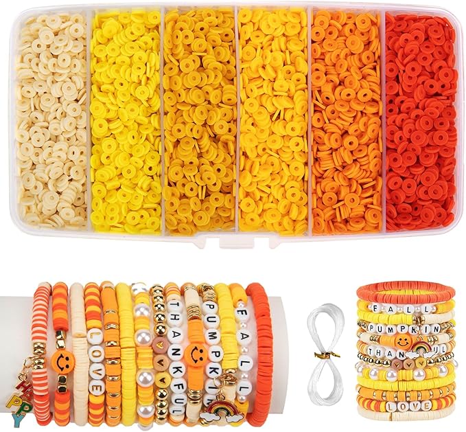 6000+Pieces Polymer Clay Beads, 6 Colors Clay Beads for Bracelets Making Heishi Beads Friendship Bracelet Making Kit for Girl Women Adults (Yellow)