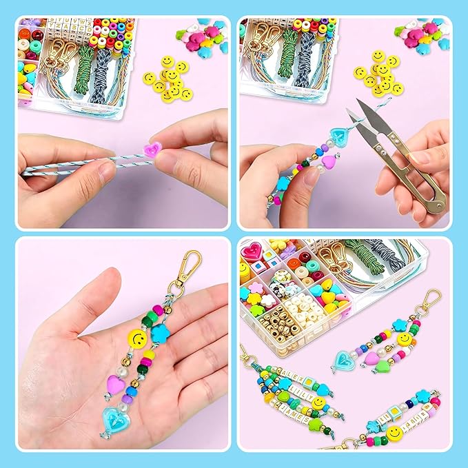 433PCS Keychain Making Kit – DIY Bracelet & Friendship Bracelet Making Kit, Clay Bead Kit for Jewelry Crafting, Acrylic Beads Set, DIY Bead Kits for Adults Teens Women, Creative Gift for Women & Girls