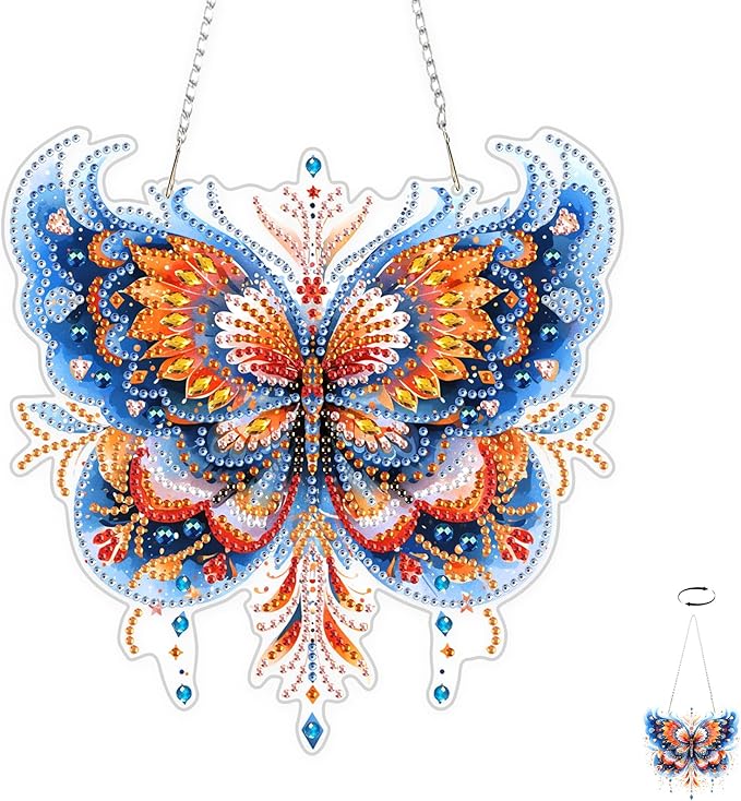 TOSTOG Diamond Art Hanging Kits for Adults, Butterfly Diamond Painting for Adults Window Pendant, Magical Butterfly Special Shape Diamonds Diamond Painting Hanging Pendant Kit for Decor Gift