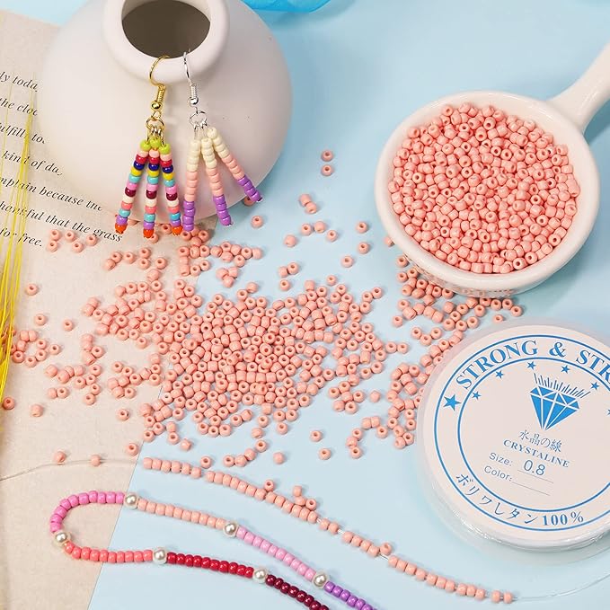 Bala&Fillic Light Pink Color 3mm Seed Beads About 3600pcs/100Grams in Bag, 8/0 Glass Craft Beads for Making Bracelet and Necklace (Light Pink)