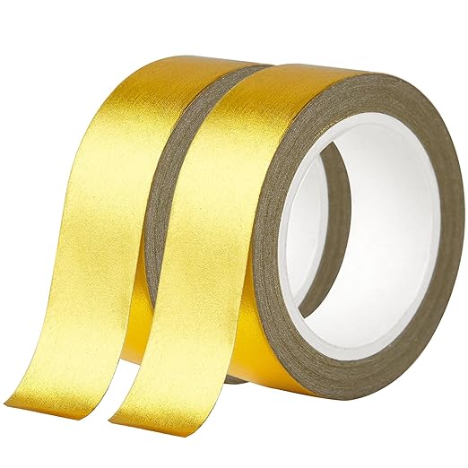 QDiShi Yellow Gold Washi Tape for Wall Decor Decorative,Foil Masking Tape Low Tack Self Adhesive Decorative Washi Tape Shiny Metallic Color 0.59in x66FT