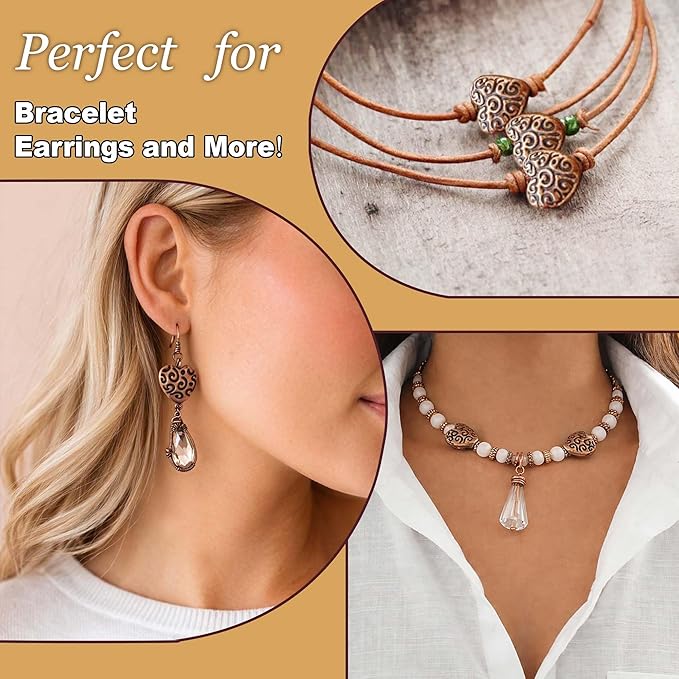 Copper Heart Flat Bead Jewelry 76Pcs Spacer Beads Kit Jewelry Findings Beading Assortment DIY Accessories for Bracelet Necklace Jewelry Making 9mm