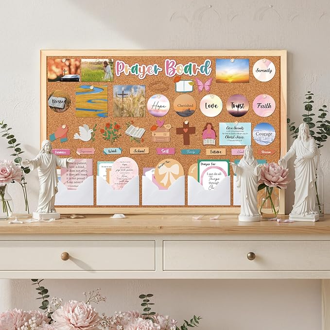 Boho Prayer Board Kit - 114 Pcs Prayer Board Supplies with Pins Envelope Bible Verse Quotes Cards Colorful Motivational Vision Boards Decorations, Bible Study Supplies (Not Including Board)