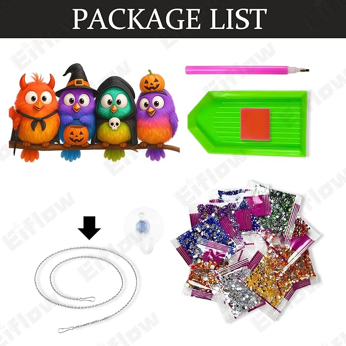 Eiflow Acrylic Diamond Art Hanging Kit for Adults Halloween Bird, DIY Thanksgiving Diamonds Painting Door Hanging Board Kit, Special Crystal Diamond Art Painting Pendant Ornament