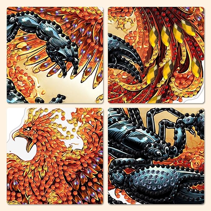 MXJSUA Scorpion and Phoenix Diamond Art Hanging Kits for Adults Beginners, DIY Acrylic Special Shaped Crystal Animals Diamond Gem Art Pendant Drills Painting Ornament for Home Wall Decor and Gift