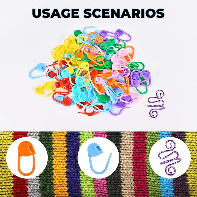 TESEAS 2Pcs Crochet Ring + 100Pcs Stitch Markers Adjustable Crochet Tension Rings for Finger Handmade Open Yarn Guide Crocheting Rings Knitting Accessories with Box,The Ideal Aid to Knitting Supplies