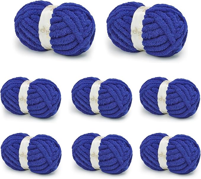 Chunky Yarn for Hand Knitting, Chunky Chenille Blanket Yarn for Crocheting, Bulky Soft Fluffy Chenille for Blanket Project, 8 Pack of 8oz/25yds, Klein Blue