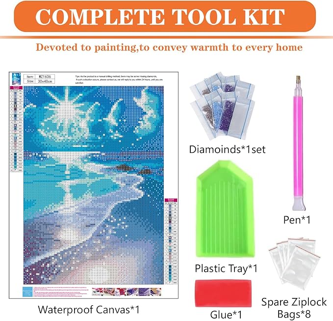 igoodom Diamond Art Kits for Adults, Beach Diamond Painting Kit, Full Drill Round Diamond Art Kits, DIY Gem Art and Crafts for Home Wall Decor Gift 12x16inch
