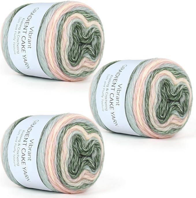 Aeelike Cake Yarn for Crocheting, 3 Skeins Gradient Yarn 100g (3.52 oz) 245m (267 Yards) # 3 Light Weight, Soft Ombré Yarns Fairyland Yarns Rainbow for Making Colorful Crafts, Pink Green Gradient