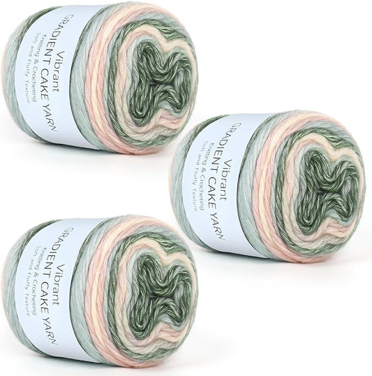 Aeelike Cake Yarn for Crocheting, 3 Skeins Gradient Yarn 100g (3.52 oz) 245m (267 Yards) # 3 Light Weight, Soft Ombré Yarns Fairyland Yarns Rainbow for Making Colorful Crafts, Pink Green Gradient