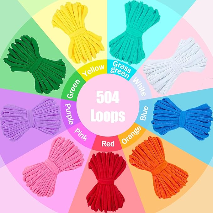 CCTVRTV 504 PCS Weaving Loom Loops Refill for Potholder Loom kit, Elastic DIY Arts and Crafts Loops Supplies for Kids Beginners, Perfect Birthday Gifts for 5 6 7 8-12 13 Year Old Girls