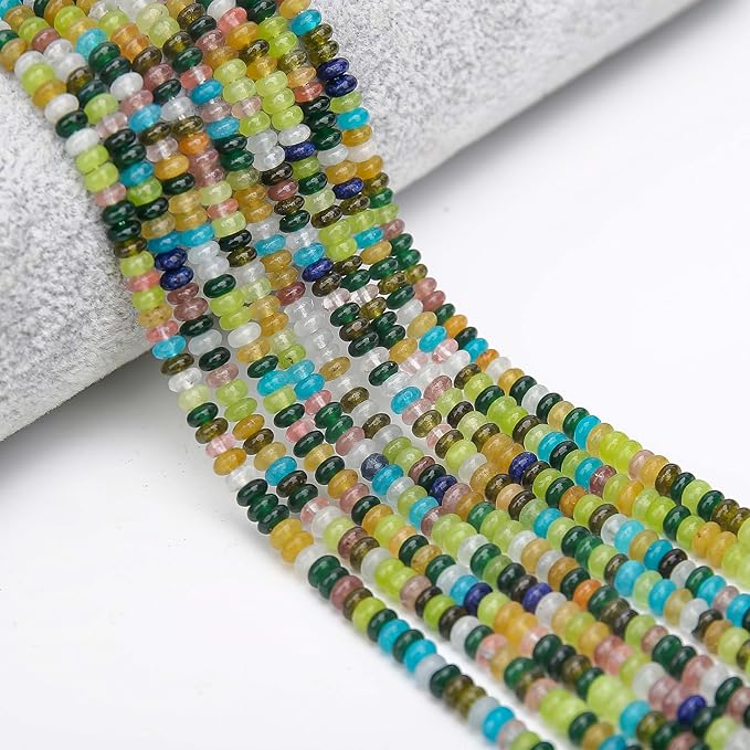 2 Strands (300PCs) Mix Color Rondelle Beads, 2 * 4mm Gemstone Loose Spacer Abacus Disk Beads for DIY Bracelet Necklace Earrings Jewelry Making, Craft Supplies Beading Kit (Type 3)