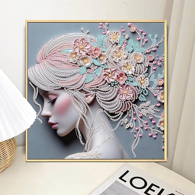 AiYuanzsh Special Shape Diamond Painting Kits for Adults, 5D Crystal Rhinestone Diamond Art Canvas, DIY Paint by Diamonds Craft Kit, Sparkling Woman Profile Diamond Painting for Home Wall Decor Gift