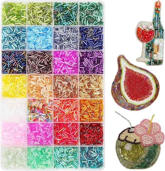 Tube Seed Beads 7mm Crafts Glass Bugle Beads with for Jewelry Making Embroidery Decoration (28 Colors, 8400pcs)