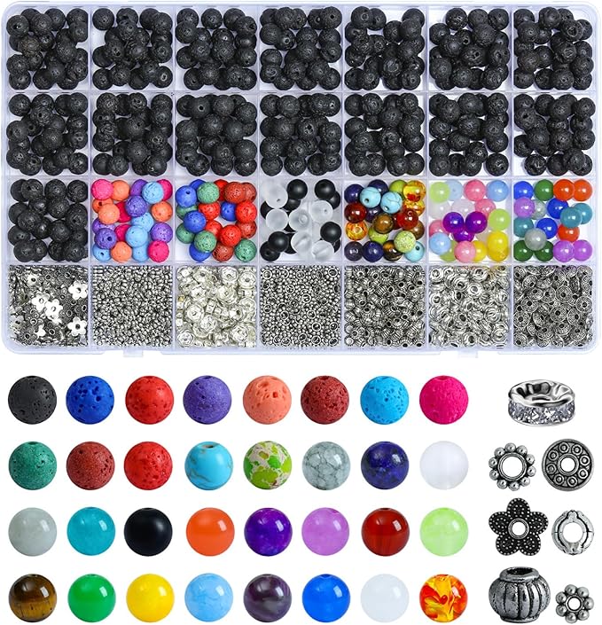 SONGIN 396Pcs Lava Beads, 8mm Natural Black Volcanic Rock Stone Chakra Round Beads for Diffuser Essential Oils Yoga Bead Bracelets DIY Jewelry Making Supplies